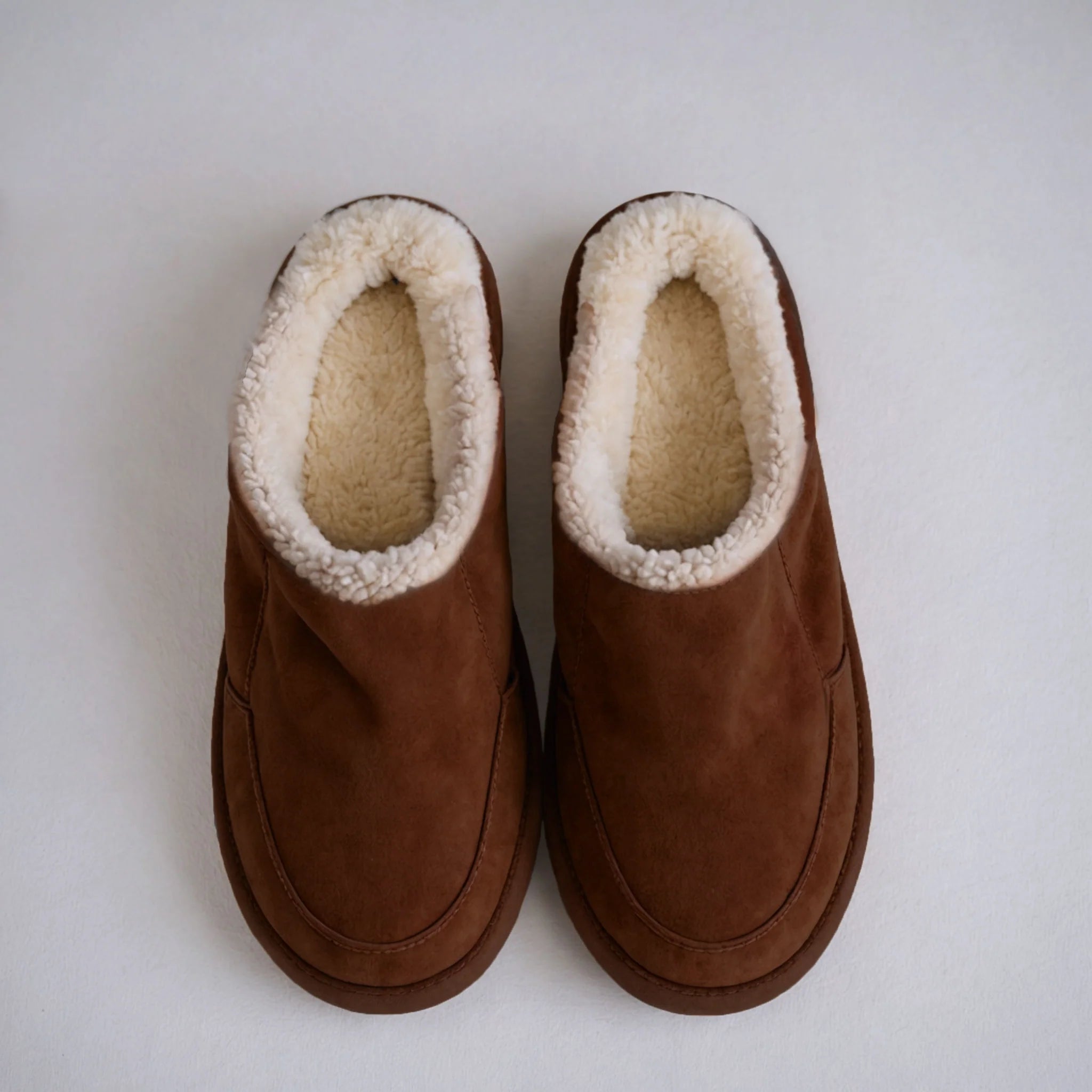 Brown Suede Leather Eliana Fur Lined Slippers