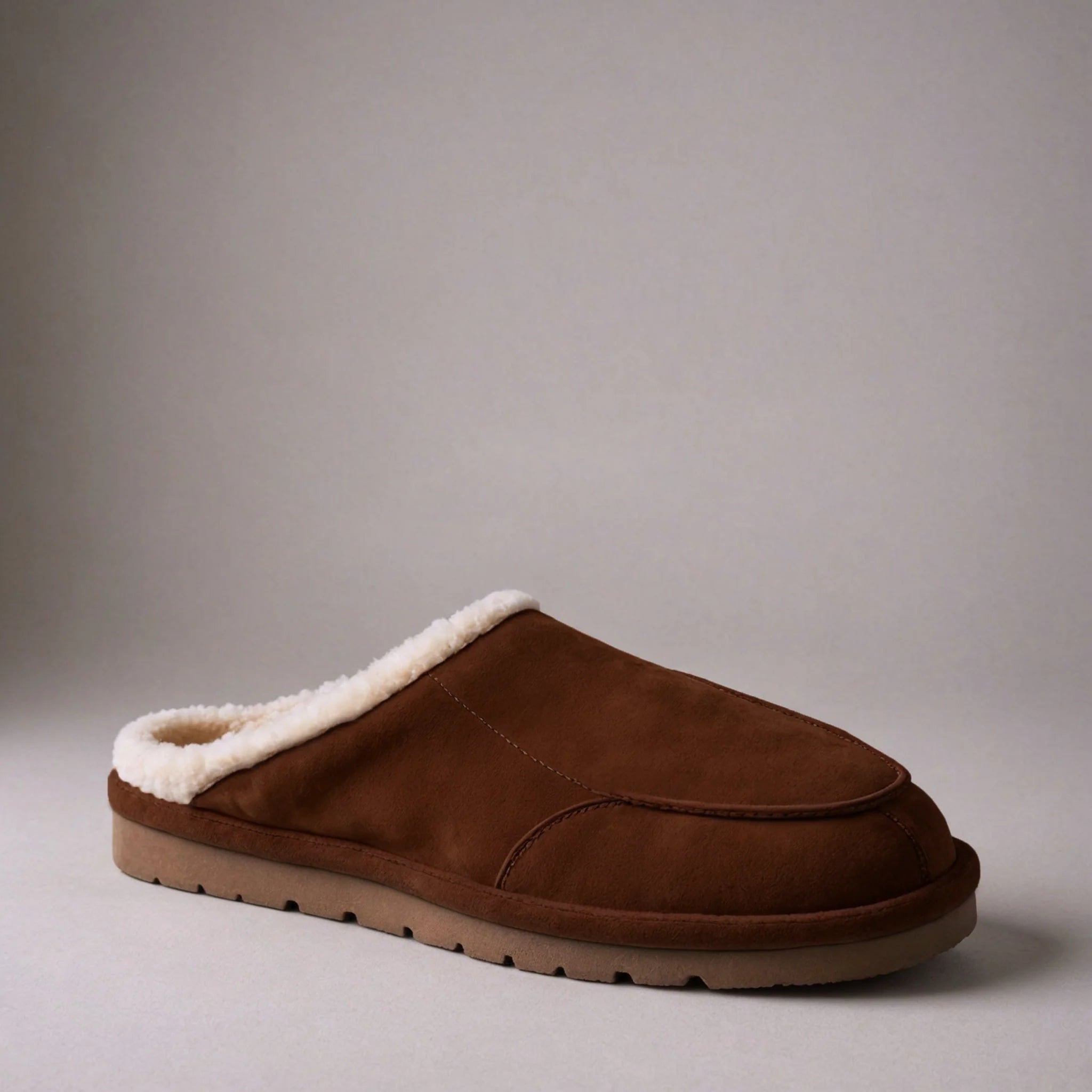 Brown Suede Leather Eliana Fur Lined Slippers