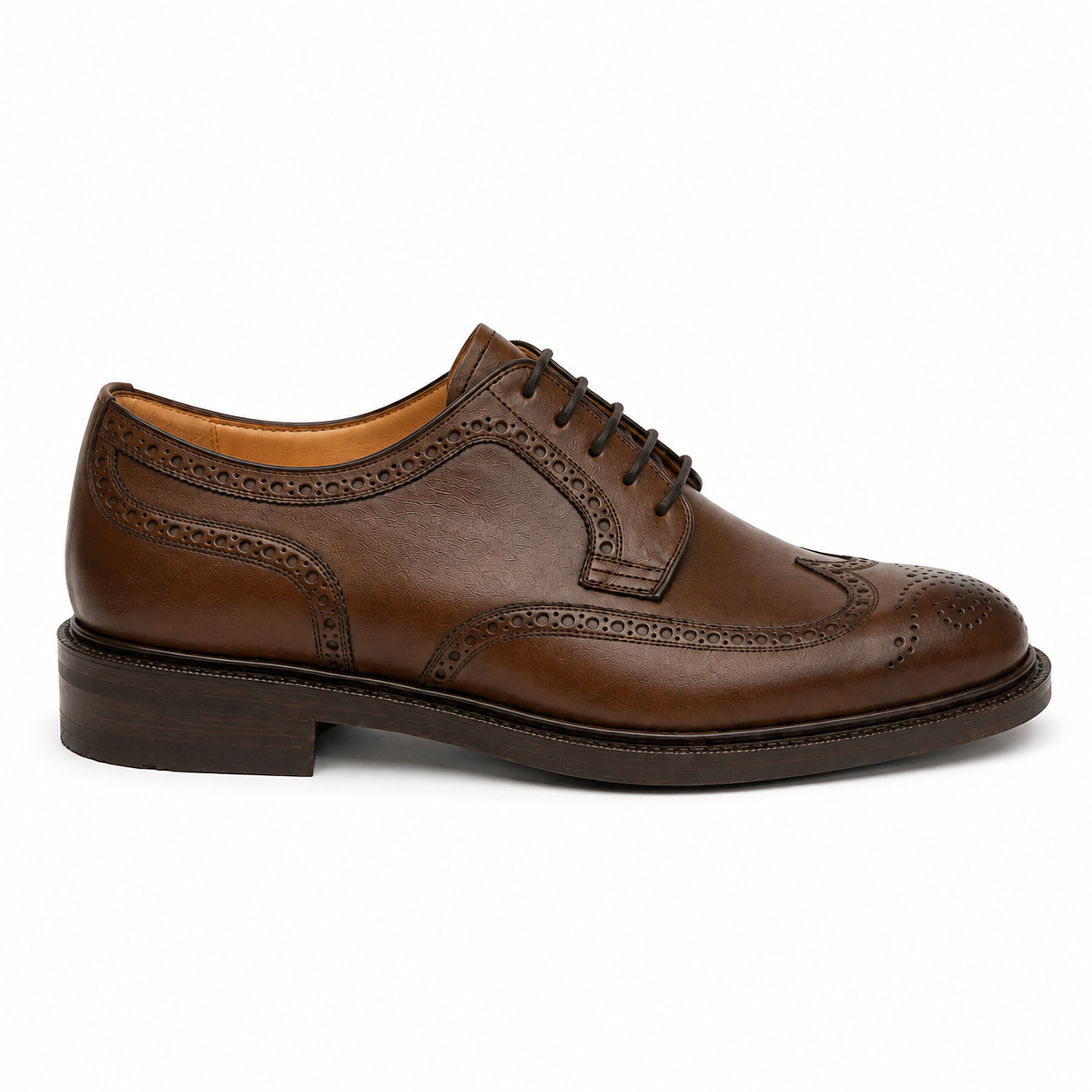 Side profile of brown leather Derby shoe for men