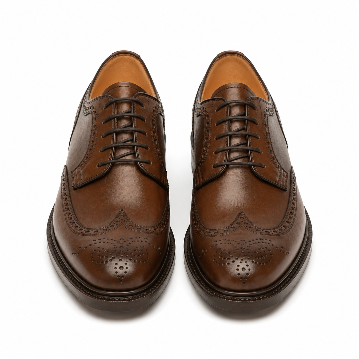 Front view of brown leather Derby shoes for men