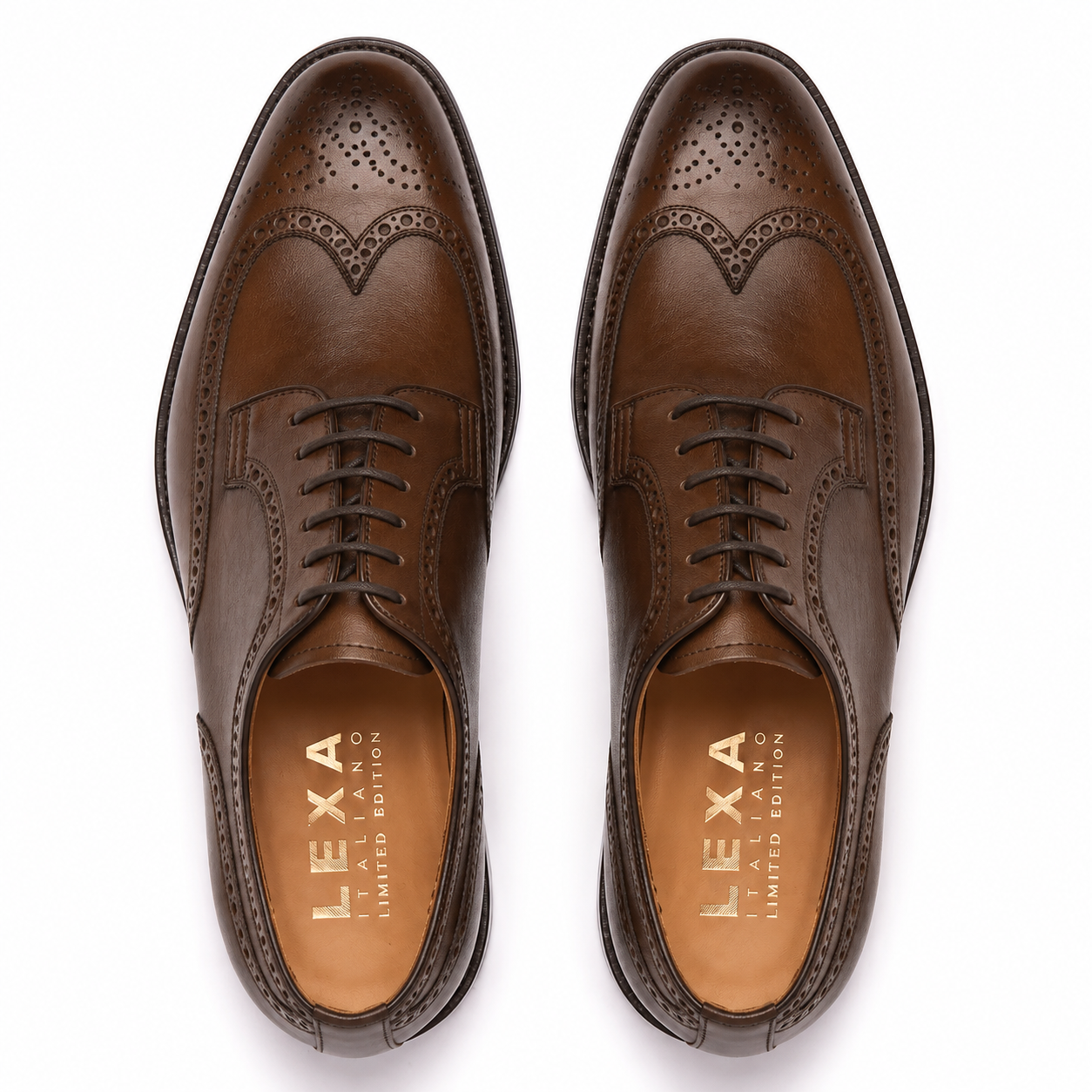 Top view of brown leather Derby shoes for men