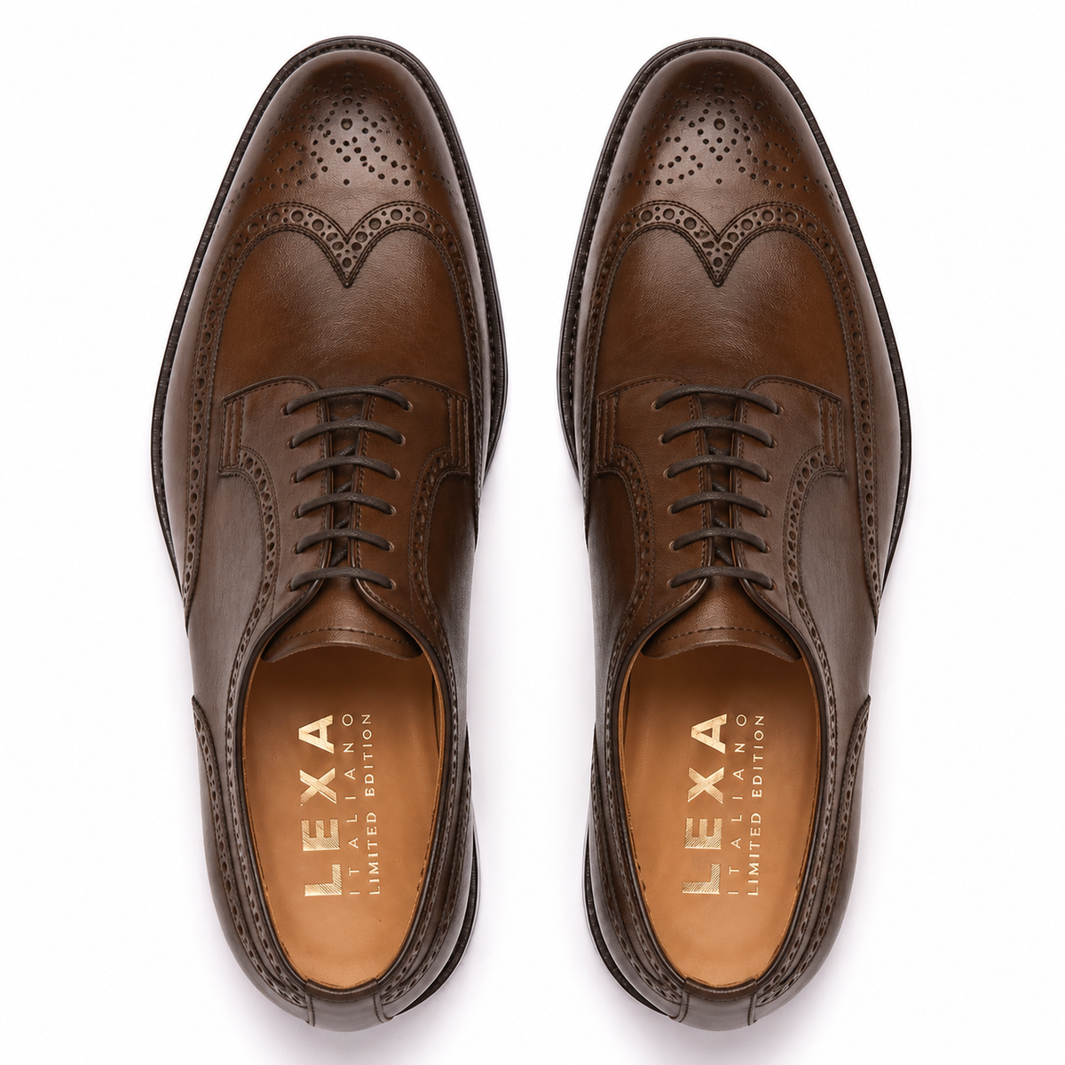 Top view of brown leather Derby shoes for men