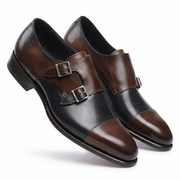 Brown & Black Dual Tone Monk Strap Leather Shoes
