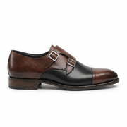 Brown & Black Dual Tone Monk Strap Leather Shoes