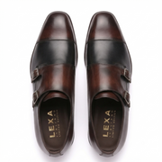 Brown & Black Dual Tone Monk Strap Leather Shoes