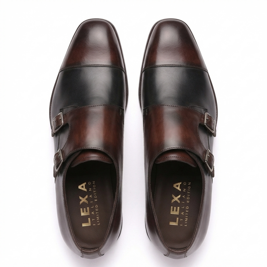 Brown & Black Dual Tone Monk Strap Leather Shoes