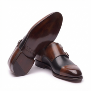 Brown & Black Dual Tone Monk Strap Leather Shoes
