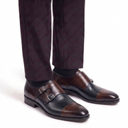 Brown & Black Dual Tone Monk Strap Leather Shoes
