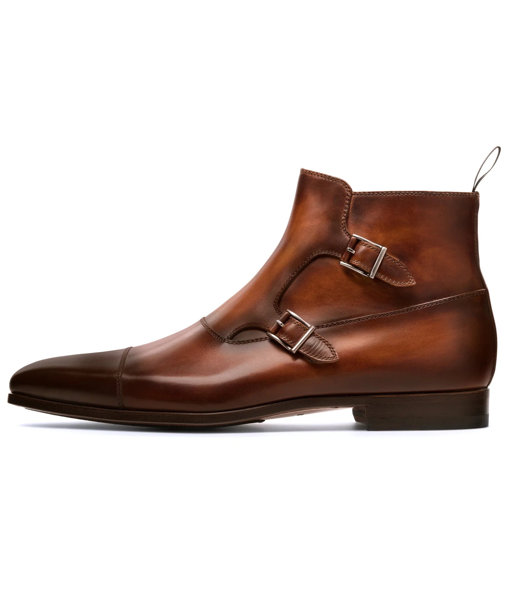 Brown Leather Bordeaux Zipper Monk Strap Boots