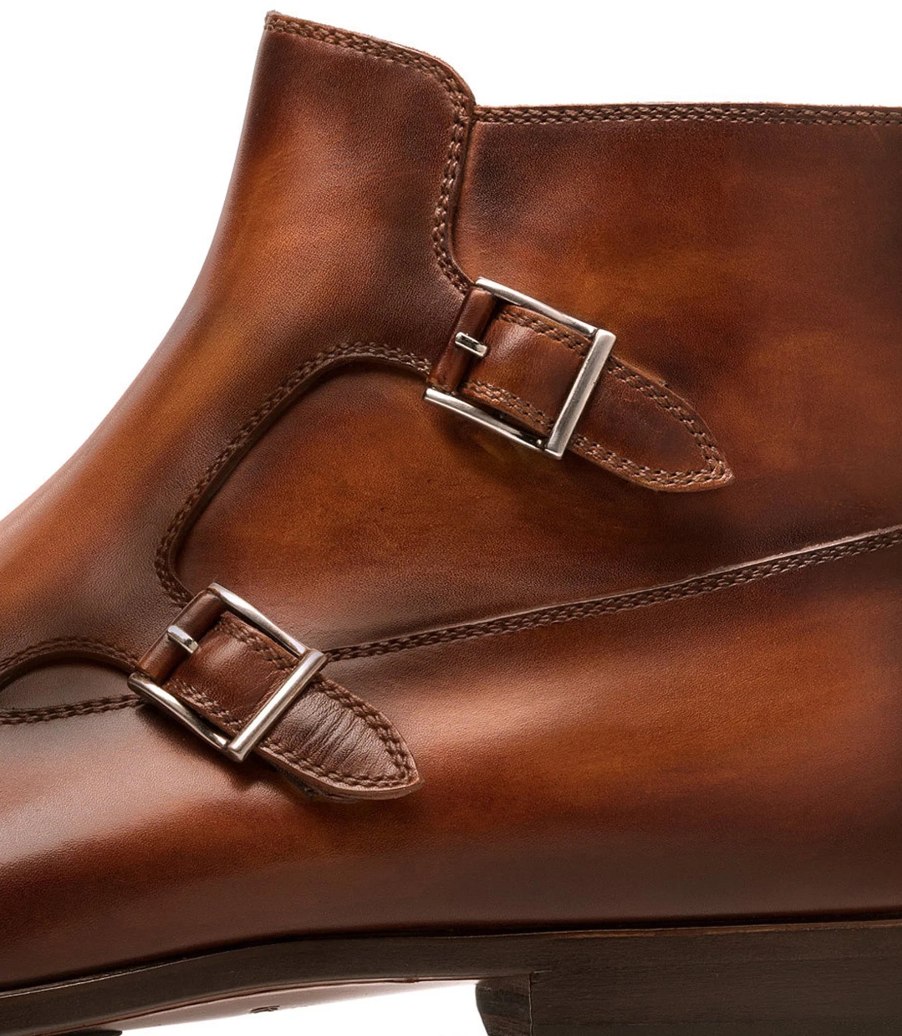 Brown Leather Bordeaux Zipper Monk Strap Boots