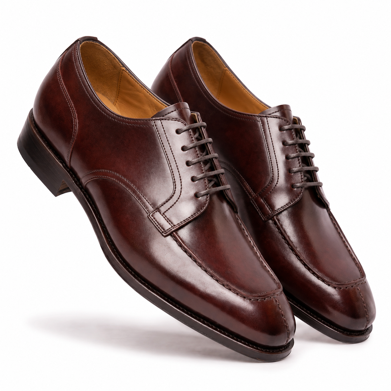 Angled view of dark brown leather Oxford shoes for men