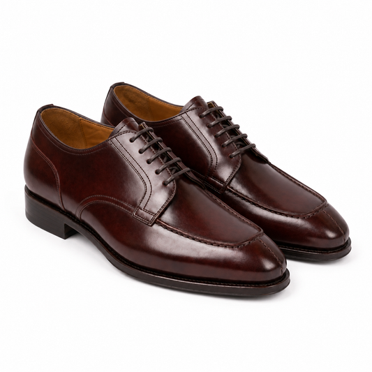 Burgundy Apron Toe Derby Shoes for Men