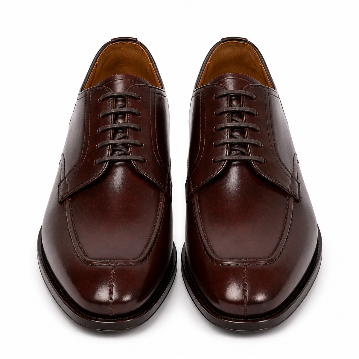 Front view of dark brown leather Oxford shoes for men
