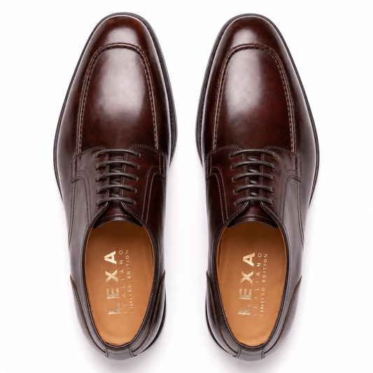 Burgundy Apron Toe Derby Shoes for Men