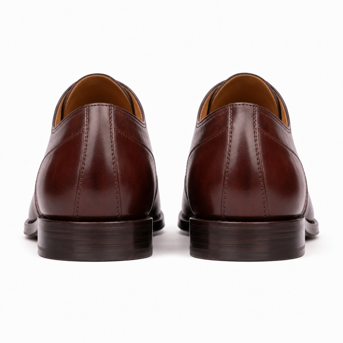 Rear view of dark brown leather Oxford shoes for men