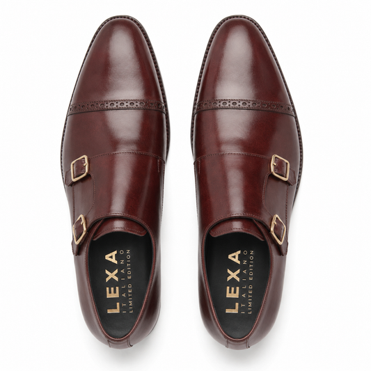 Burgundy Double Monk Strap Leather Dress Shoes