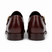 Back view of dark brown leather double monk strap shoes