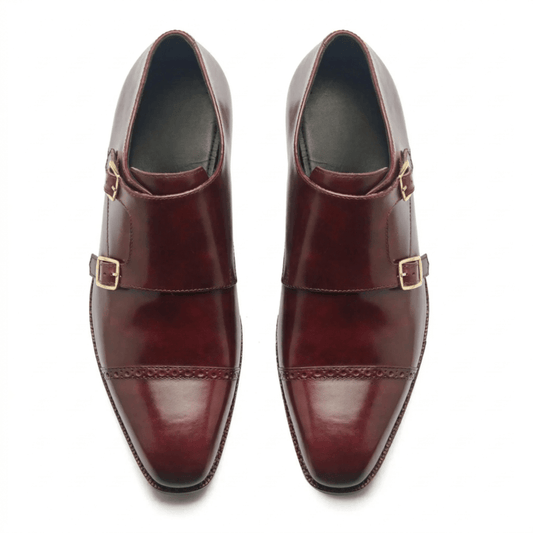 Burgundy Double Monk Strap Leather Dress Shoes