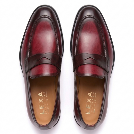 Burgundy Hand-Burnished Leather Penny Loafers