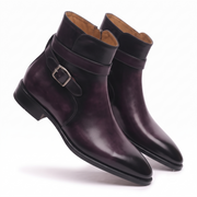 Burgundy Leather Double Monk Ankle Boots
