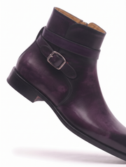 Burgundy Leather Double Monk Ankle Boots