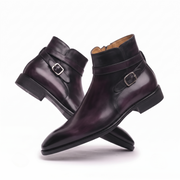 Burgundy Leather Double Monk Ankle Boots