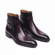 Burgundy Leather Double Monk Ankle Boots