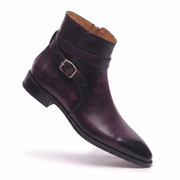 Burgundy Leather Double Monk Ankle Boots