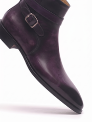 Burgundy Leather Double Monk Ankle Boots