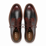 Top view of dark brown leather lace-up ankle boots