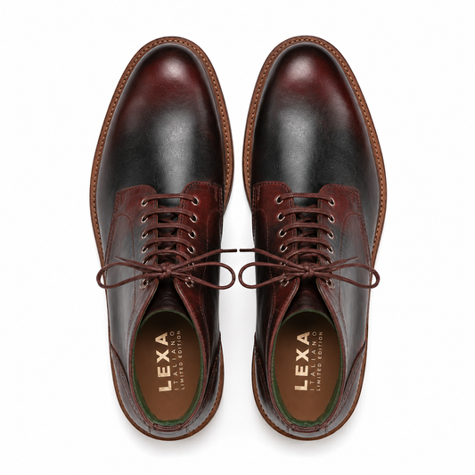 Burgundy Leather Lace-Up Ankle Boots for Men