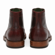Back view of dark brown leather ankle boots