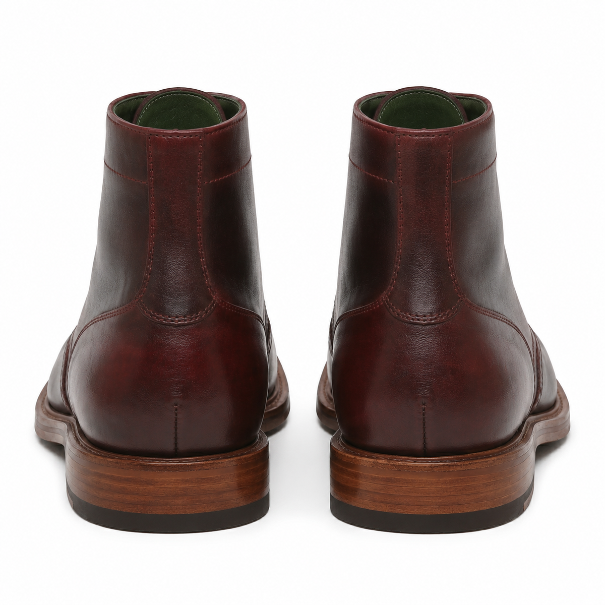 Back view of dark brown leather ankle boots