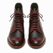 Front view of dark brown leather lace-up ankle boots