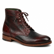 Side view of dark brown leather lace-up ankle boots