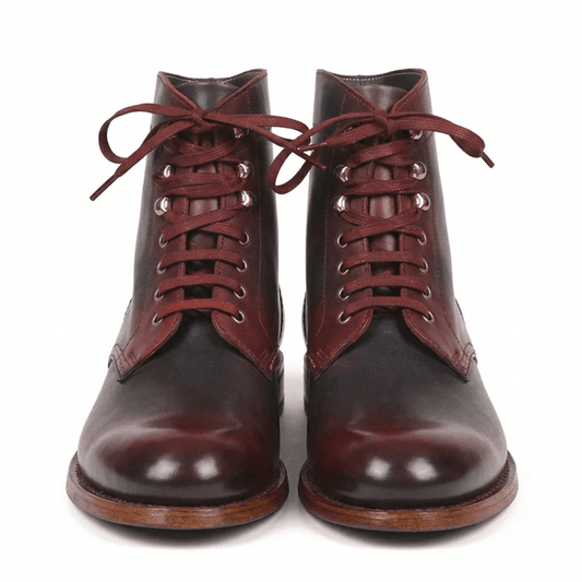 Burgundy Leather Lace-Up Ankle Boots for Men