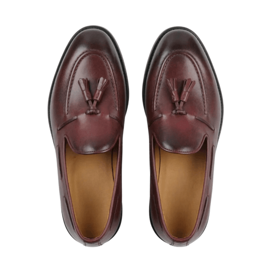 Burgundy Leather Tassel Loafers for Men