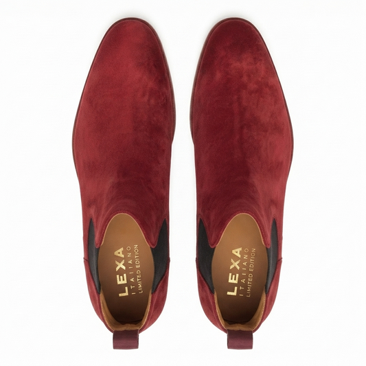 Burgundy Suede Slip-On Chelsea Boots for Men | LexaItaliano