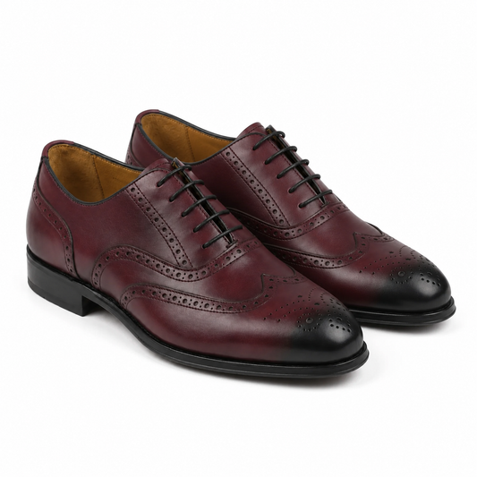 Burgundy Brogue Oxford Shoes for Men – Premium Wingtip
