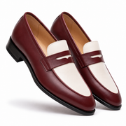 Burgundy & Cream Leather Penny Loafers