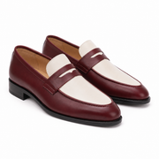 Burgundy & Cream Leather Penny Loafers