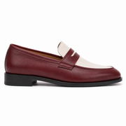 Burgundy & Cream Leather Penny Loafers