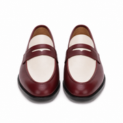 Burgundy & Cream Leather Penny Loafers