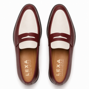 Burgundy & Cream Leather Penny Loafers