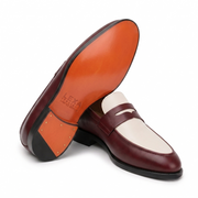 Burgundy & Cream Leather Penny Loafers