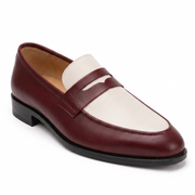 Burgundy & Cream Leather Penny Loafers