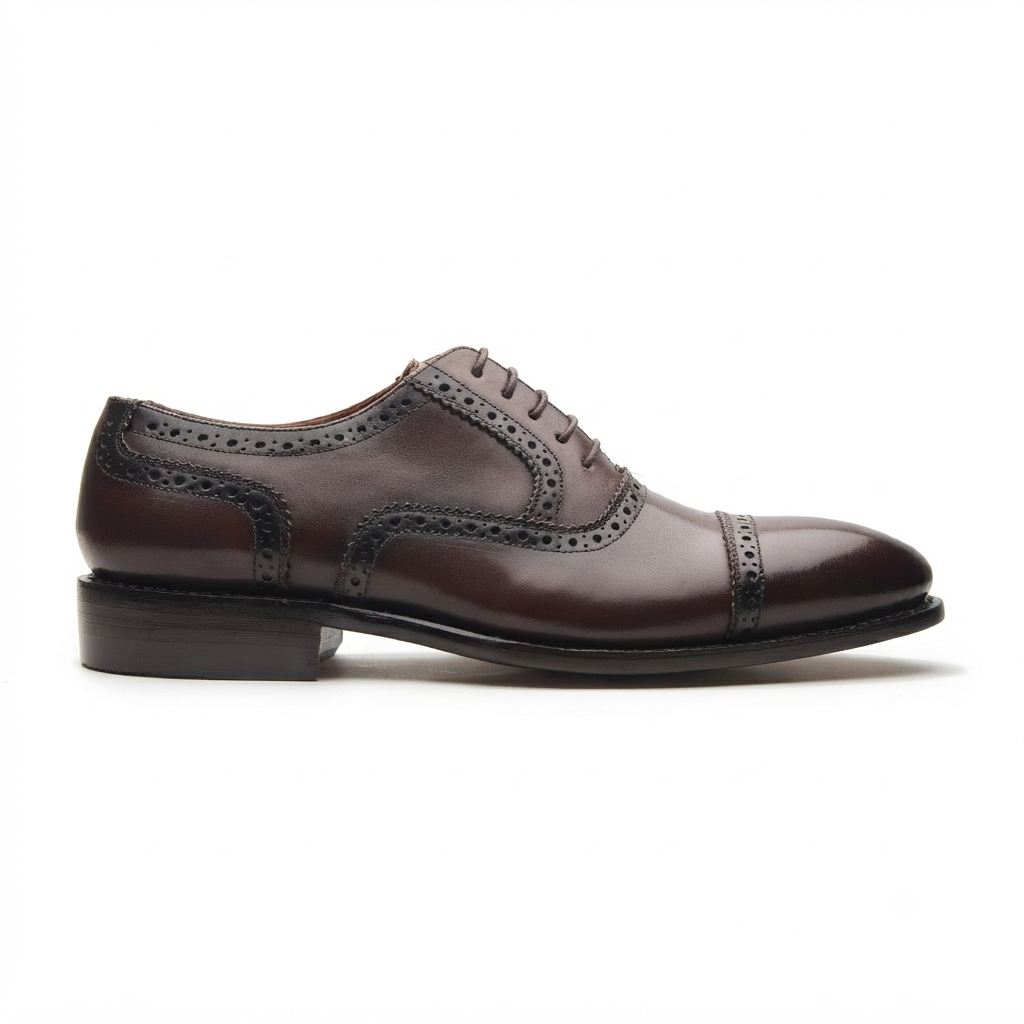Brown leather Oxford shoes for men side profile