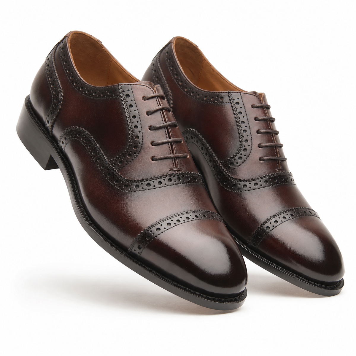Brown leather Oxford shoes for men three-quarter view