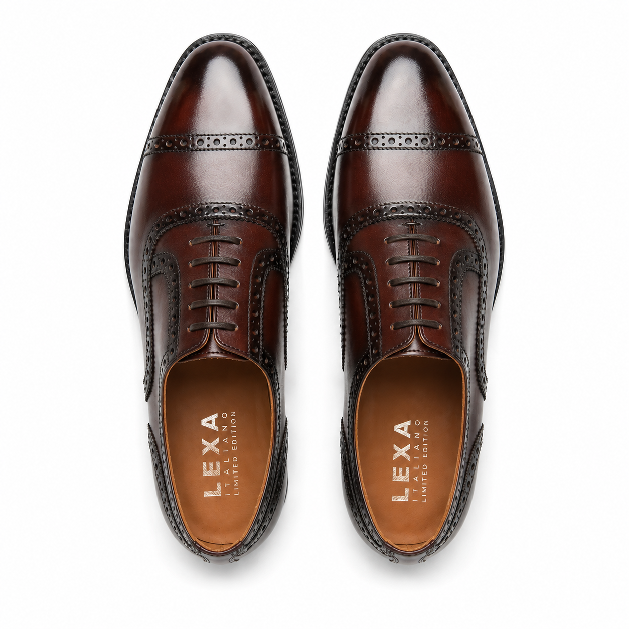 Brown leather Oxford shoes for men top view