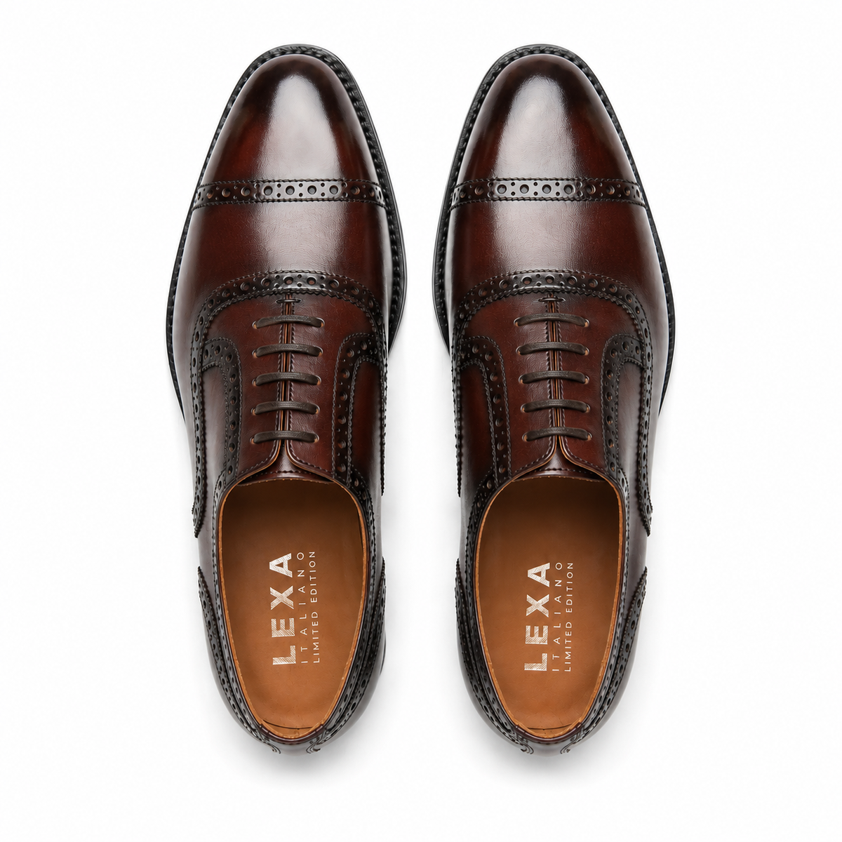 Brown leather Oxford shoes for men top view